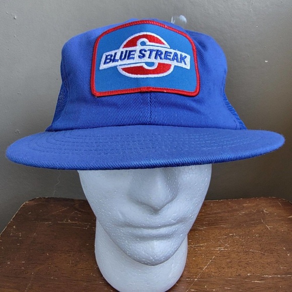 Vintage 80s Trucker Hat Blue Streak Spark‎ Plugs Cap Mesh Back USA Union Made